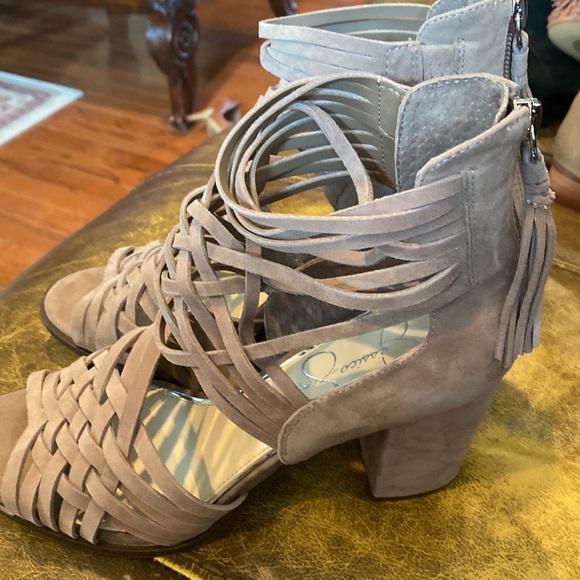 Jessica Simpson JS-Reilynn taupe suede heeled sandals - Picture 3 of 5